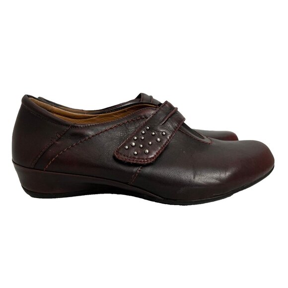 Earthies Shoes Womens 7.5 B Granada Loafers Burgundy Leather Comfort Casual Flat - Picture 3 of 10